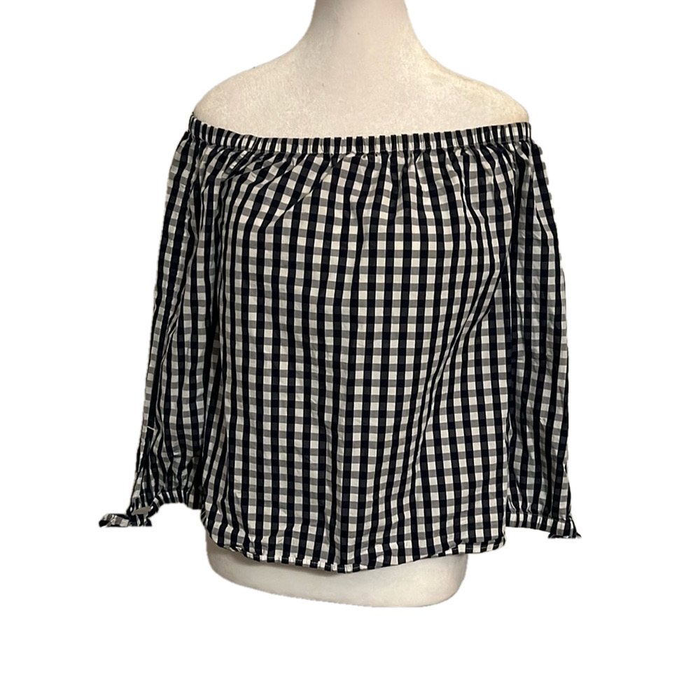 VINEYARD VINES Women’s Off The Shoulder size 6 long sleeve gingham top - Picture 2 of 7